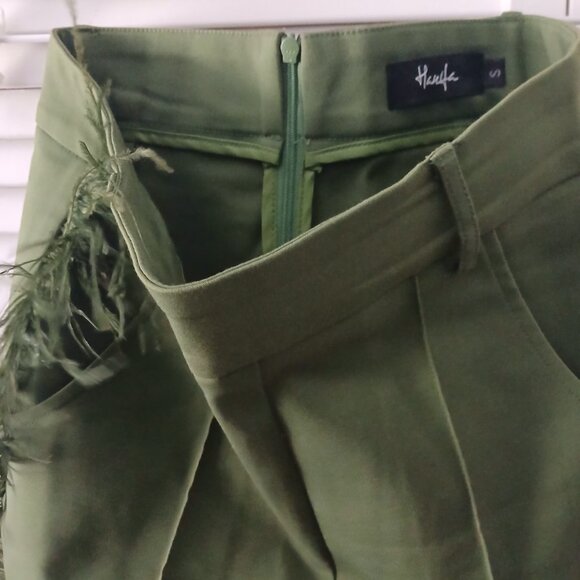 Hanifa Ava Ostrich Feather Pants - Green S - Picture 2 of 5